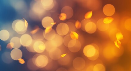 Obraz premium Abstract Autumn Background with Golden Leaves and Bokeh Lights