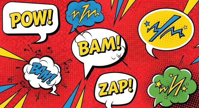 Comic Book Style Speech Bubbles and Sound Effects.