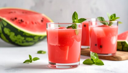 Refreshing watermelon drink with mint garnish