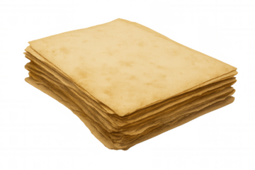 Stack of vintage papers with a transparent background, creating an antique and weathered aesthetic