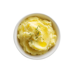 Creamy mashed potatoes in a bowl topped with melted butter and fresh herbs A comfort food classic perfect as a side or main dish