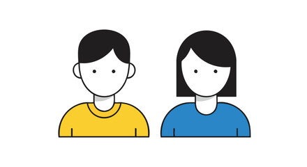 Two People Icons Boy and Girl Minimalist Portraits Illustration