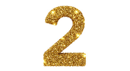Golden glitter number two isolated on transparent background for festive celebrations and special occasions