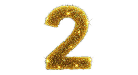 Naklejka premium Brilliant golden number two isolated on transparent background, a glamorous and celebratory design element for events