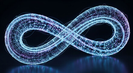 Dynamic digital infinity loop glows with vibrant network connections, symbolizing endless possibilities and innovation.