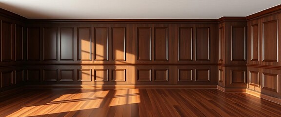 Dark wood paneling, rich hardwood floor, subtle shadows,  interior design,  stately