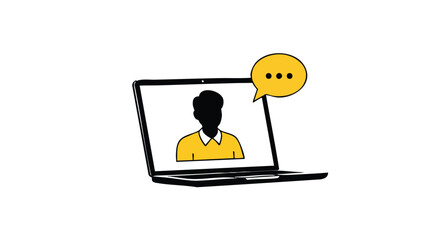 Modern businessman communicates online via laptop with chat bubble, professional digital connection