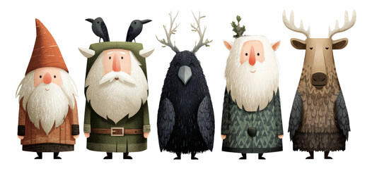 Charming Folk Characters with Unique Designs in Colorful and Playful Style