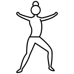 Woman in a dynamic yoga pose with arms outstretched in a minimalist line art silhouette