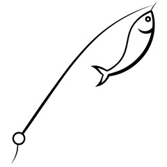 Obraz premium Stylized fish on a fishing line with a simple fishing rod silhouette