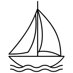 Simple outline drawing of a sailboat with sails on wavy water silhouette