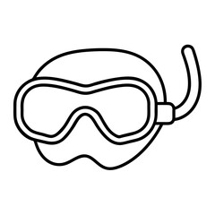 Simple black and white line art silhouette of a diving mask and snorkel