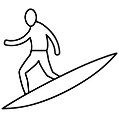 Simple outline illustration of a person surfing on a surfboard silhouette