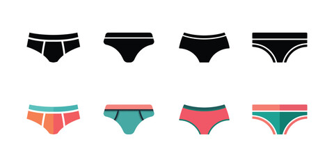 Underwear Icons Flat Illustration of Men's and Women's Undies in Various Styles and Colors