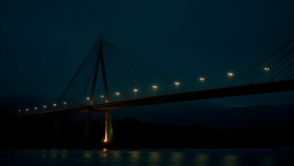 Fototapeta premium Illuminated Cable Stayed Bridge Over Water at Night image