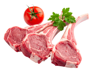 Raw lamb leg slices isolated on a white background.