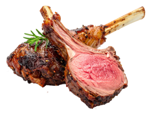 Roasted lamb leg isolated on a white background.