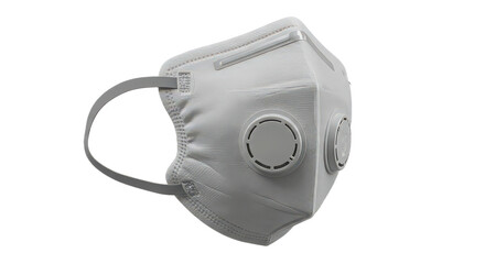 Closeup of a white medical face mask with two valves isolated on transparent background to prevent infection