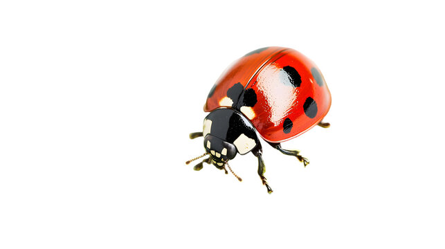 Closeup of a vibrant red ladybug with black spots, isolated on transparent background, showcasing its intricate details
