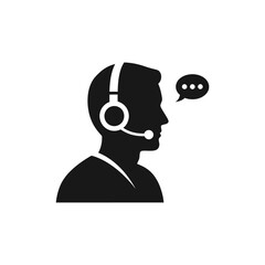 Business people silhouettes vector icon illustration of a man with headphones, microphone and headset