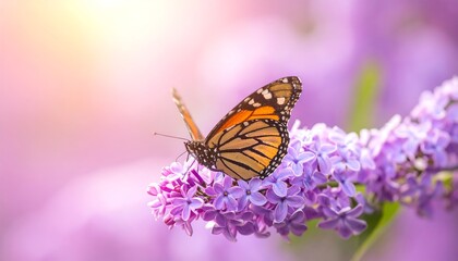 Monarch butterfly on lilac blossoms