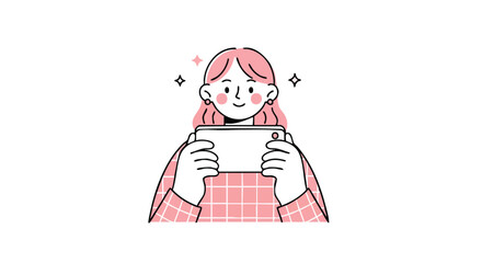 Smiling woman holding smartphone horizontally to capture a moment, modern clean style