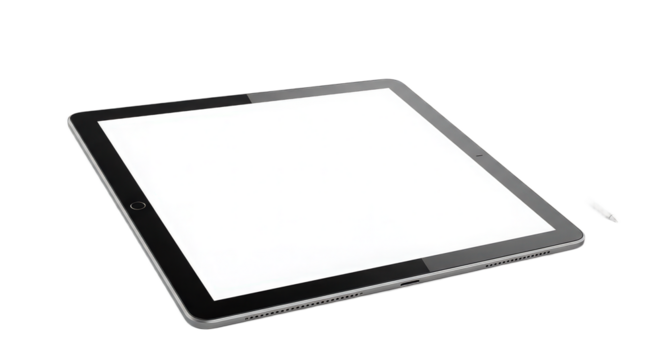 Sleek tablet with blank screen isolated on transparent background, ideal for showcasing apps and web designs