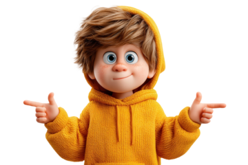 Cheerful cartoon character with spiky hair and hoodie giving a thumbs up gesture with a playful smile showcasing joy and positivity in a colorful design