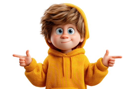 Cheerful cartoon character with spiky hair and hoodie giving a thumbs up gesture with a playful smile showcasing joy and positivity in a colorful design