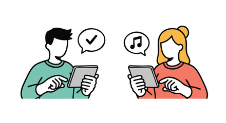 Connecting people through digital devices expressing ideas and sharing music in conversation