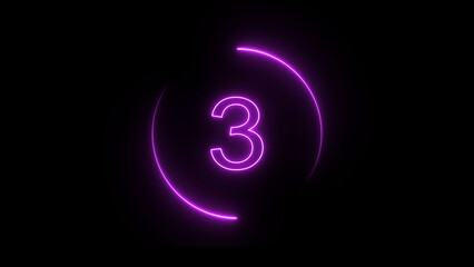 A dynamic circular animation, and glowing neon number 3 animation . on a black background. and creating a stunning video.4k video	
