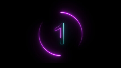 A dynamic circular animation, and glowing neon number 1 animation . on a black background. and creating a stunning video.4k video	
