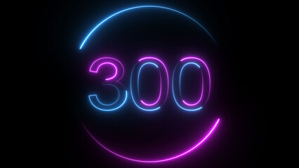 A dynamic circular illustration, and glowing neon number 300 illustration . on a black background. and creating a stunning illustration 4k illustration	