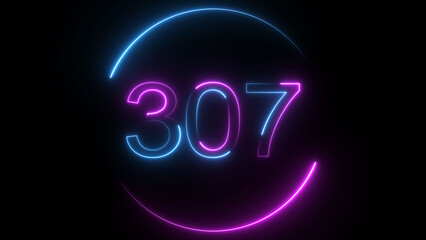 A dynamic circular illustration, and glowing neon number 307 illustration . on a black background. and creating a stunning illustration 4k illustration	