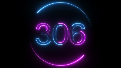 A dynamic circular illustration, and glowing neon number 306 illustration . on a black background. and creating a stunning illustration 4k illustration	
