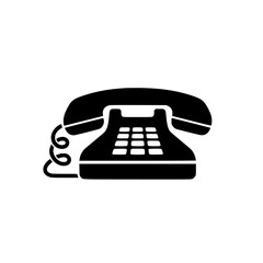 Black vector icon of a classic wired desk phone representing communication, office, and customer service.