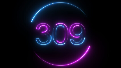 A dynamic circular illustration, and glowing neon number 309 illustration . on a black background. and creating a stunning illustration 4k illustration	
