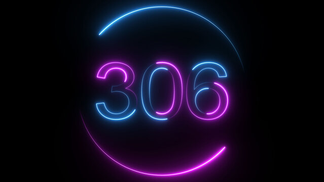 A dynamic circular illustration, and glowing neon number 306 illustration . on a black background. and creating a stunning illustration 4k illustration	