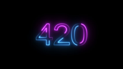 A dynamic circular illustration, and glowing neon number 420 illustration . on a black background. and creating a stunning illustration 4k illustration	