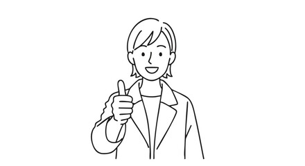 Confident professional woman gives a big thumbs up, conveying success and approval in a clean, modern style