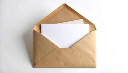 Minimalist presentation of an opened kraft envelope on a white background