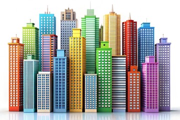 Futuristic skyscraper skyline city architecture on white background luxury urban property development design real estate agency marketing concept housing investment realtor promotion billboard flyer