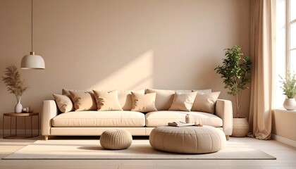Beige living room with sunlight