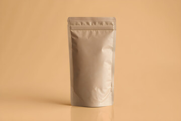 Blank Kraft Stand Up Pouch Packaging on Beige Background image