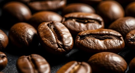 Coffee Bean Close-Up Aromatic Texture and Rich Details of Roasted Coffee Beans
