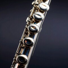 Obraz premium Close-up of a silver flute's keys