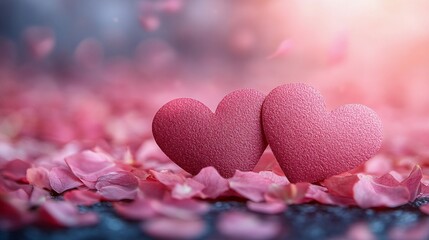 Tender pink hearts on soft floral background perfect for love wedding or valentines design