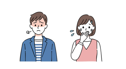 Worried man and woman with anxious expressions, conveying stress and concern