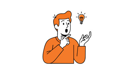Man excitedly discovers brilliant idea with glowing lightbulb inspiration and open mouth
