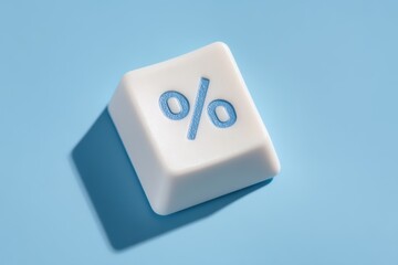 Digital representation of a percentage sign depicted on a glossy white key against a soothing blue background evoking a sense of financial analysis and economic forecasting